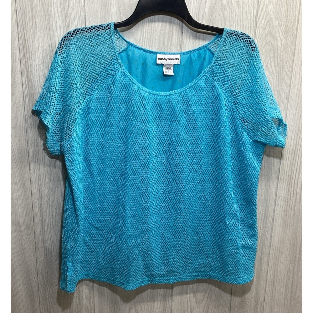 CATHY DANIELS Women's‎ (Size 1X) Short Sleeve Round Neck Textured Lined Shirt